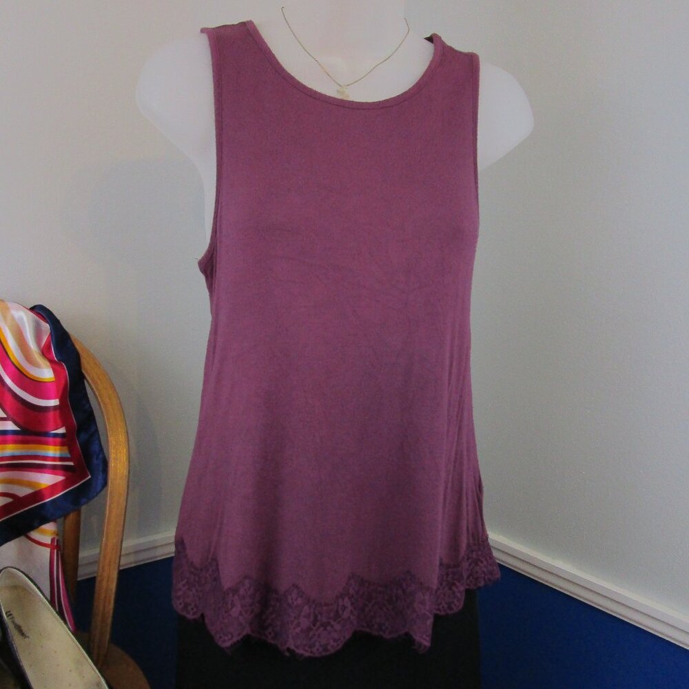 Rewind Dark Mauve Lace Hemmed Tank Top